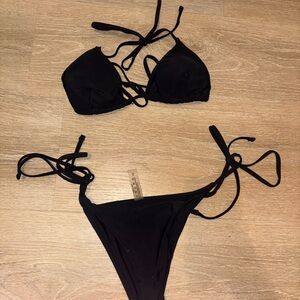 SHEIN Black Tie-Side Triangle Bikini Set